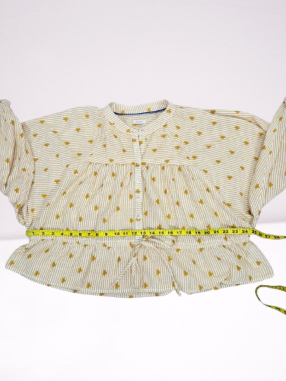 Pilcro NWOT The Sidney Batwing Blouse Cinched Waist Edition Sz L Mustard/White - Picture 8 of 10